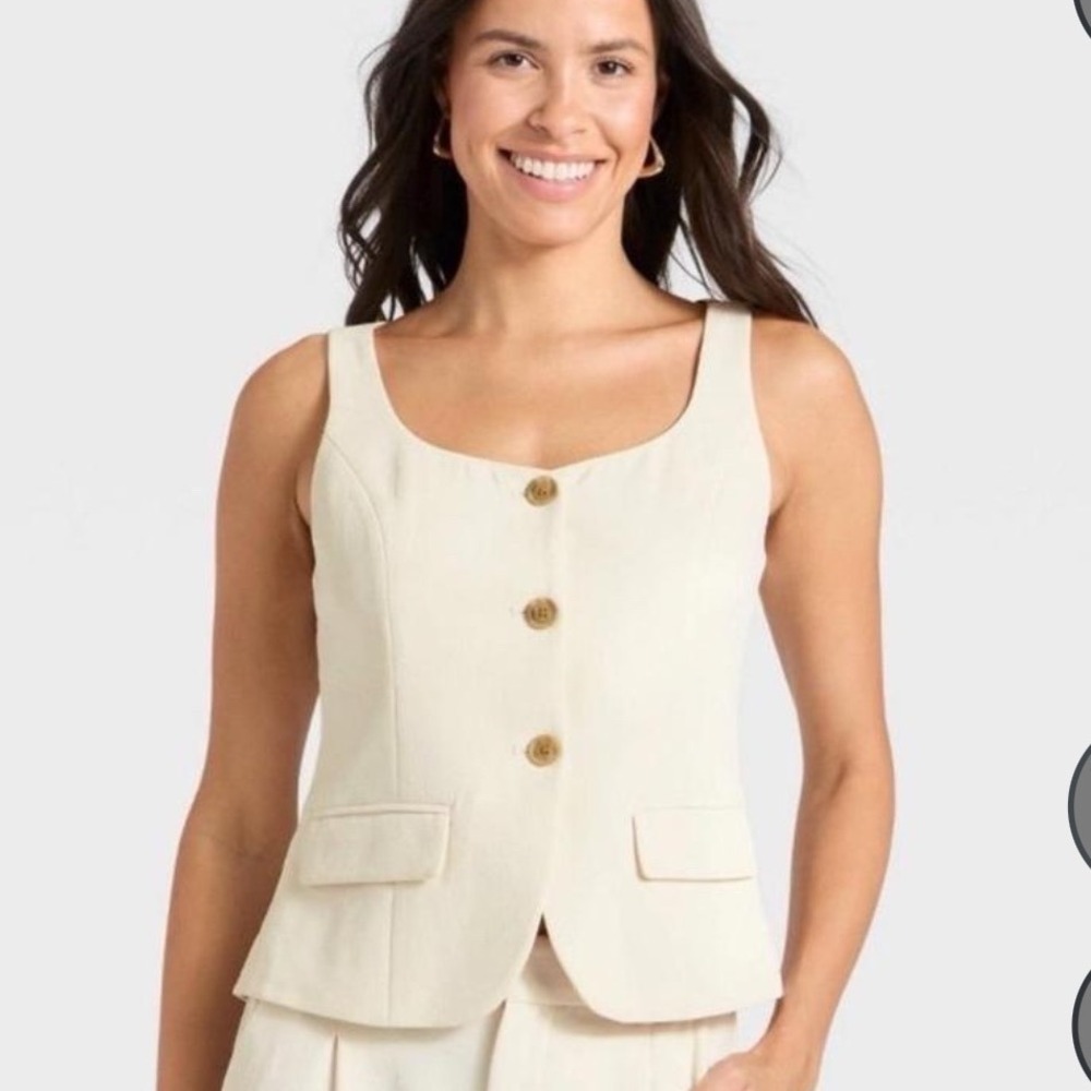 A New Day Button Front Vest Womens Medium Cream New With Tags